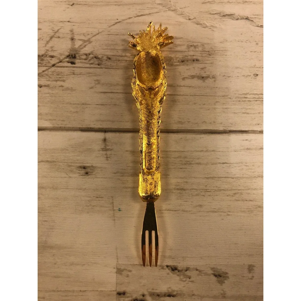 Janis Collection 24K Gold Plated Pineapple Appetizer Fork Set of 6 Vintage Boxed